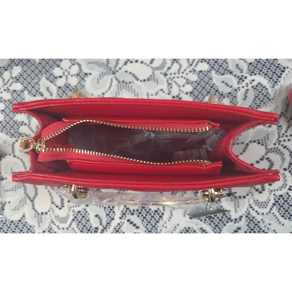 Badgley Mischka Small Red Tote Gold Hardware Handles Square Quilting w/studs NWT